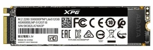 512 ГБ Внутренний SSD диск ADATA XPG SX6000 Lite M.2 PCI-E 3.0 (ASX6000LNP-512GT-B)