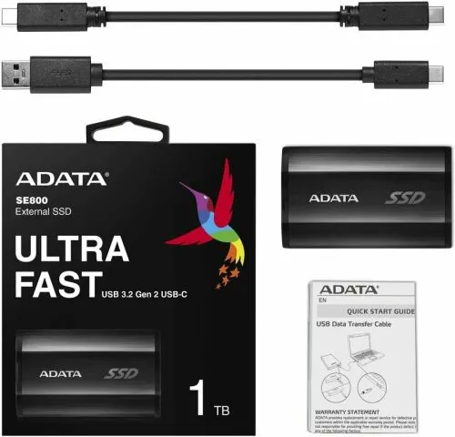 Твердотельный накопитель ADATA 1TB SE800 External SSD USB 3.2 Gen2 Type-C, черный