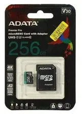 Карта памяти 256Gb MicroSD ADATA + SD адаптер (AUSDX256GUI3V30SA2-RA1)