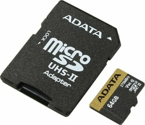 Карта памяти SD ADATA Premier ONE AUSDX64GUII3CL10-CA1 microSDXC Memory Card 64Gb V90 UHS-II U3+ microSD-- SD Adapter