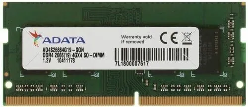 Модуль памяти SODIMM DDR4 4GB ADATA AD4S26664G19-BGN PC4-21300 2666MHz CL19 1.2V OEM