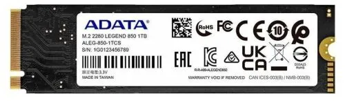 Adata Ssd Legend 850, 1tb, M.2(22x80mm), Nvme 1.4, Pcie 4.0 X4, 3d Nand, R/W 5000/4500mb/S, Iops 400 ADATA арт. ALEG-850-1TCS