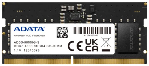 Оперативная память ADATA SO-DIMM DDR5 8Gb 4800MHz pc-38400 CL40, 1.1V (AD5S48008G-S)
