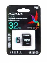Карта памяти Adata MICRO SDHC 32GB W/ADAP. AUSDH32GUI3V30SA2-RA1