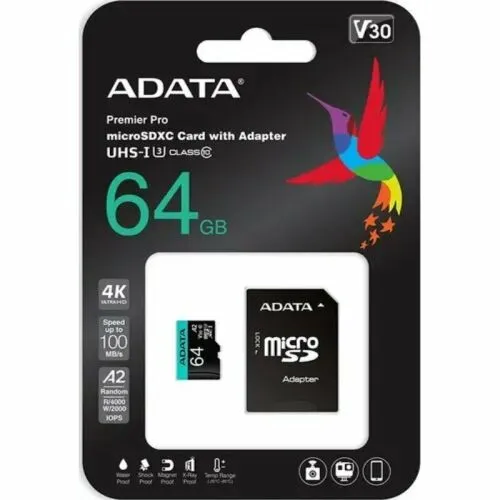 Карта памяти MicroSD 64Гб ADATA AUSDX64GUI3V30SA2-RA1-0