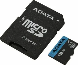 Карта памяти SD ADATA Premier AUSDX128GUICL10A1-RA1 microSDXC Memory Card 128Gb A1 V10 UHS-I U1 + microSD-- SD Adapter