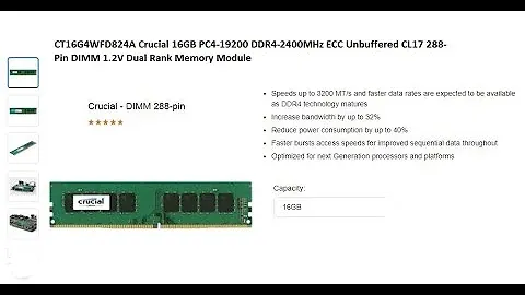 CT16G4WFD824A Crucial 16GB PC4-19200 DDR4-2400MHz ECC Unbuffered CL17 288-Pin DIMM 1.2V Memory