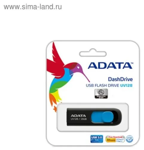 Флешка USB3.0 ADATA AUV128-128G-RBE, 128 Гб, черно-синяя-2