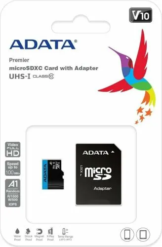 Карта памяти MICROSDXC Adata, 128GB, AUSDX128GUICL10A1-RA1-1