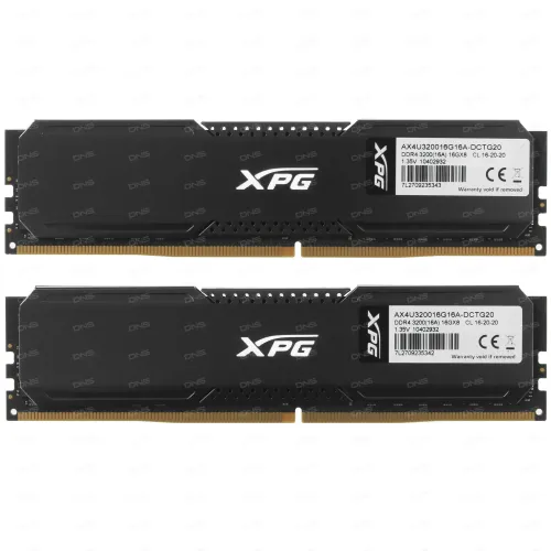 Оперативная память ADATA 32GB (2x16GB) DDR4 UDIMM, XPG GAMMIX D30, 3200MHz CL16-20-20, 1.35V, Красный Радиатор