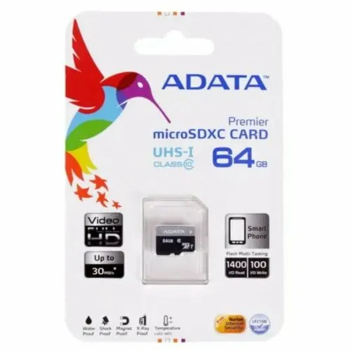 Карта памяти MicroSD 64Гб ADATA AUSDX64GUICL10A1-RA1-1