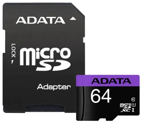 Карта памяти ADATA Карта памяти 64ГБ ADATA AUSDX64GUICL10-RA1 microSD XC UHS-I Class10 + адаптер-0